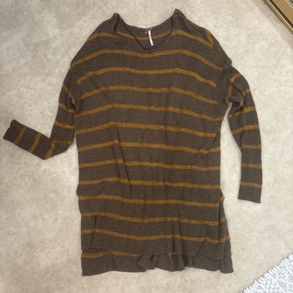 Free people Blu Pepper Brown and Yellow Striped Sweater - Picture 1 of 2